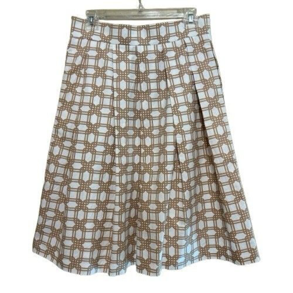 Ann Taylor Rattan Printed A Line Skirt Womens 4 Cream Brown Chain Link Pleated